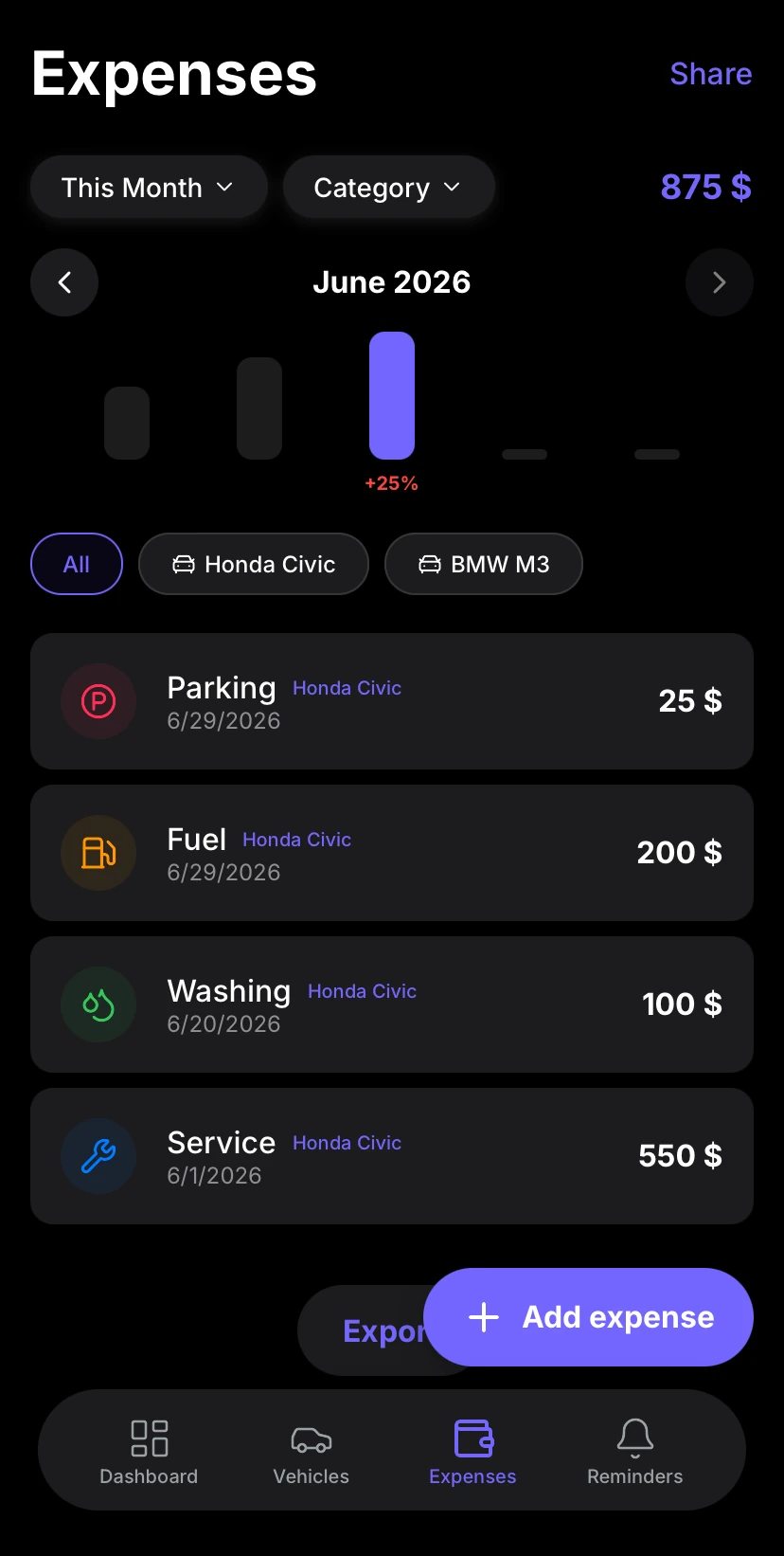 Aufix iOS Expenses Preview